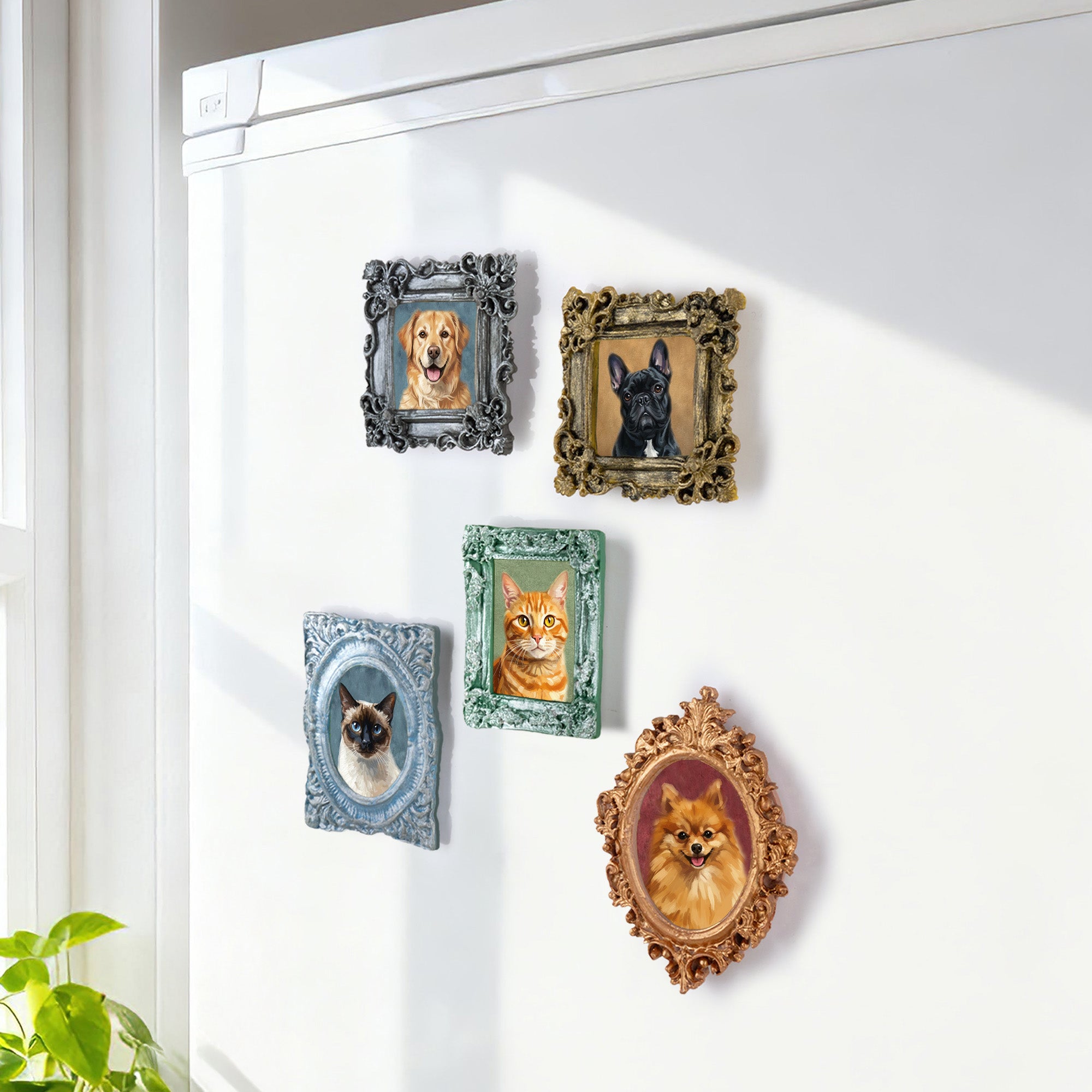 Pintura al óleo personalizada estilo vintage Marco Foto Nevera Imán Decoración del hogar Cumpleaños Aniversario Regalo para los dueños de mascotas