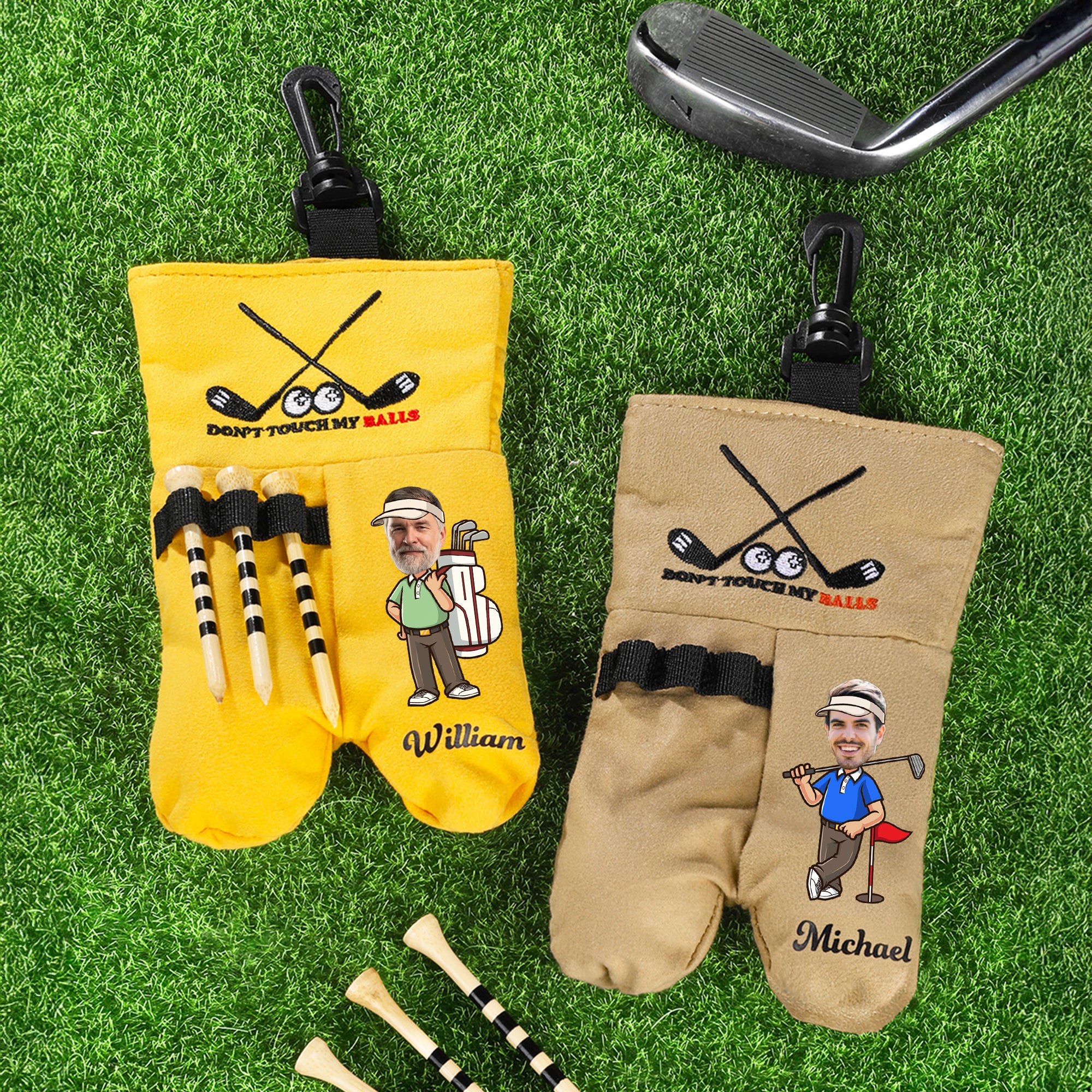 Bolsa personalizada de pelotas y tees de golf con cara de personaje de dibujos animados y nombre Accesorios de golf Regalo de cumpleaños para los amantes del golf