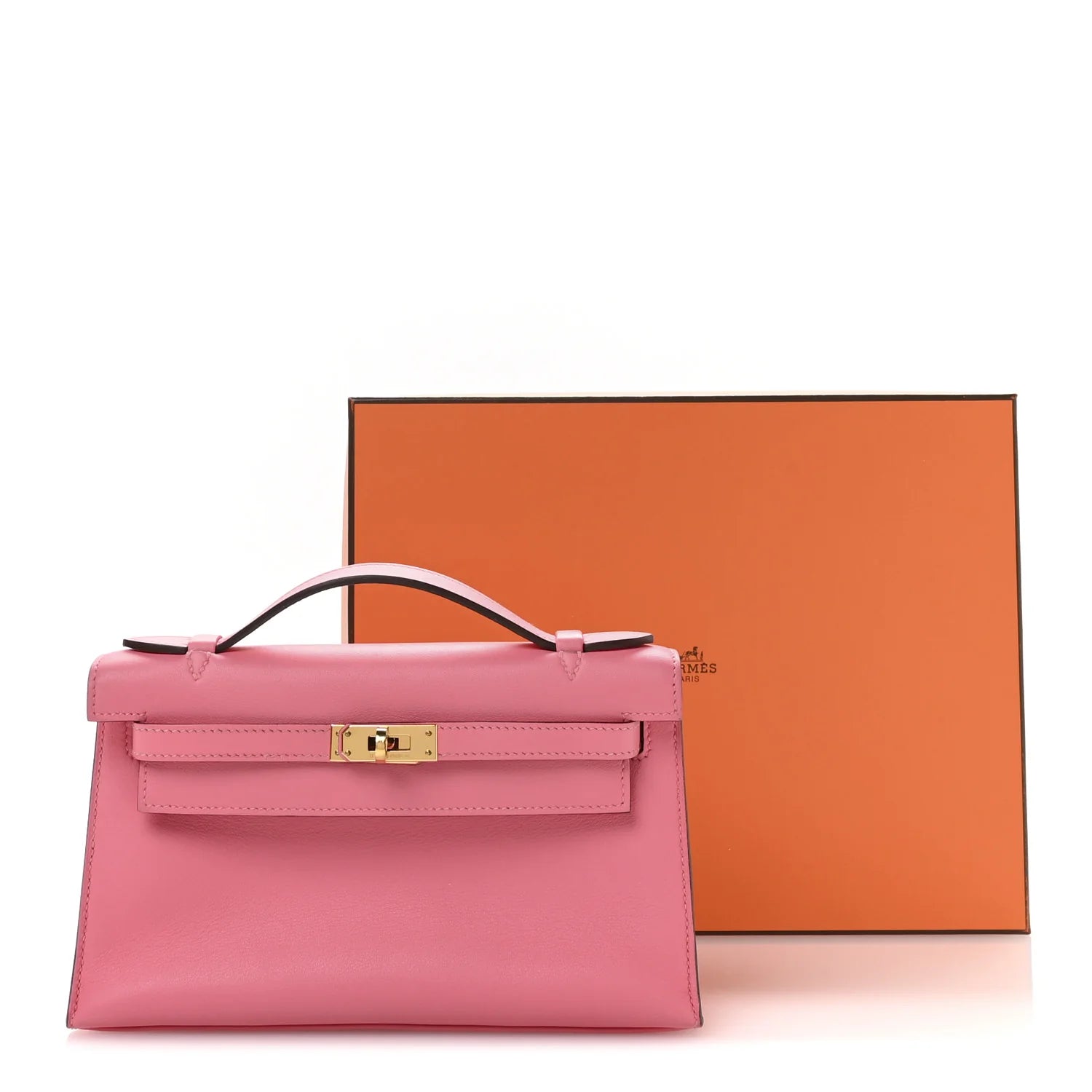 Hermes Swift Kelly Pochette Clutch Rose Azalee