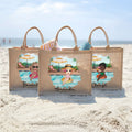 Personalizada Piscina Vacaciones Dibujos Animados Niña Gran Capacidad Bolsa de Yute Tote con Nombre Viaje Esencial Vacaciones Cumpleaños Regalo para Mujer