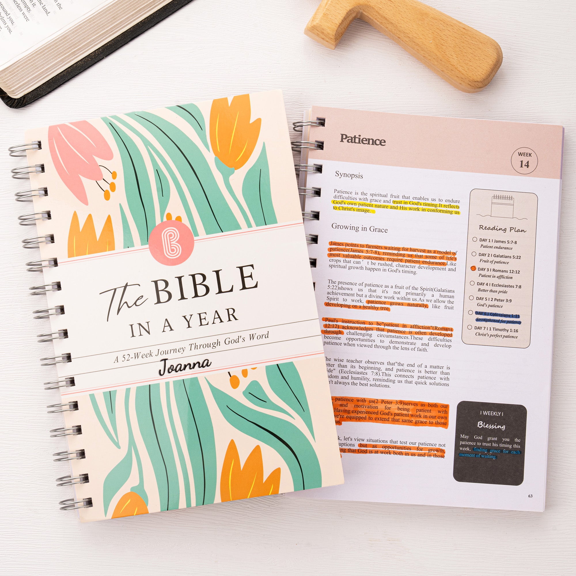 Floral personalizado La Biblia en un año Un diario de 52 semanas con nombre Guía de estudio de la Biblia Regalo religioso para mujeres cristianas