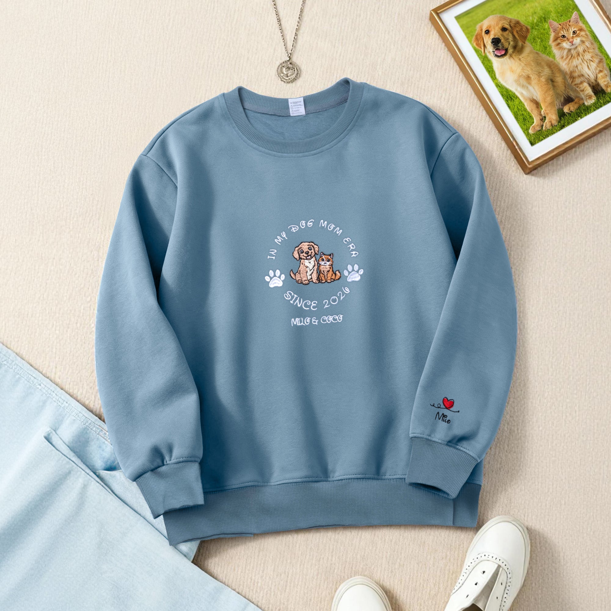 Bordado Personalizado Mascota Foto En Mi Perro Mamá Era Multicolor Camiseta Sudadera Sudadera con Nombre Mascota Fiesta Salón Cumpleaños Regalo para el dueño de la mascota Amante