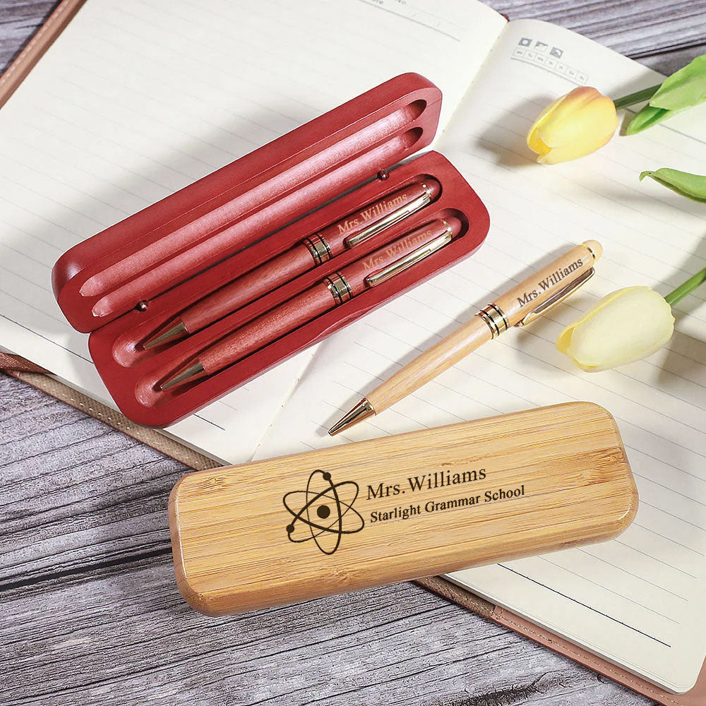Set de Bolígrafo y Estuche de Madera con Nombre y Texto Grabado Personalizado Día del Profesor Regalo de Graduación para Profesores