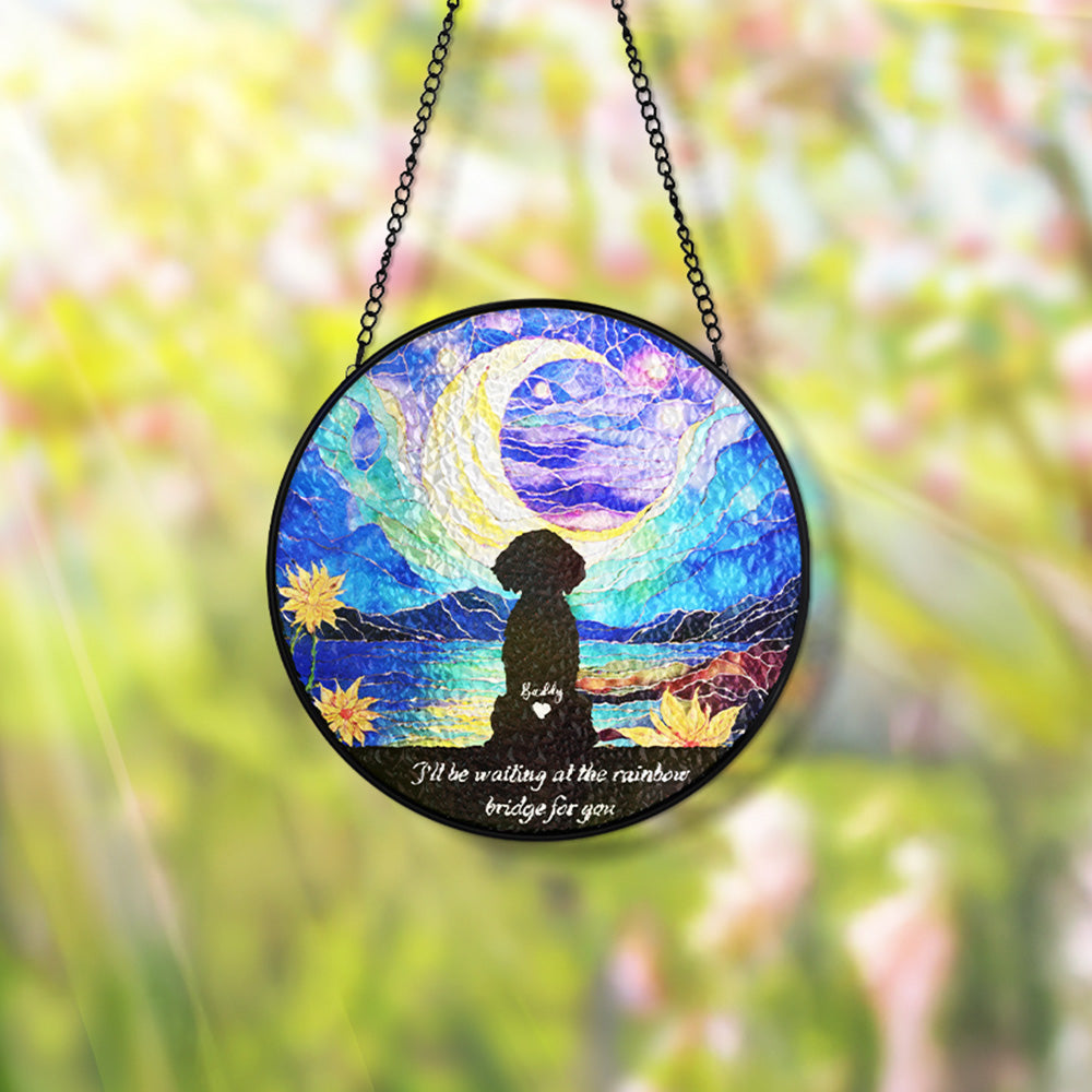 Personalizada Silueta de Perro Vidriera Suncatcher Ornamento Decoración para el Hogar Perro Pérdida Memorial Regalo para Dog Lover