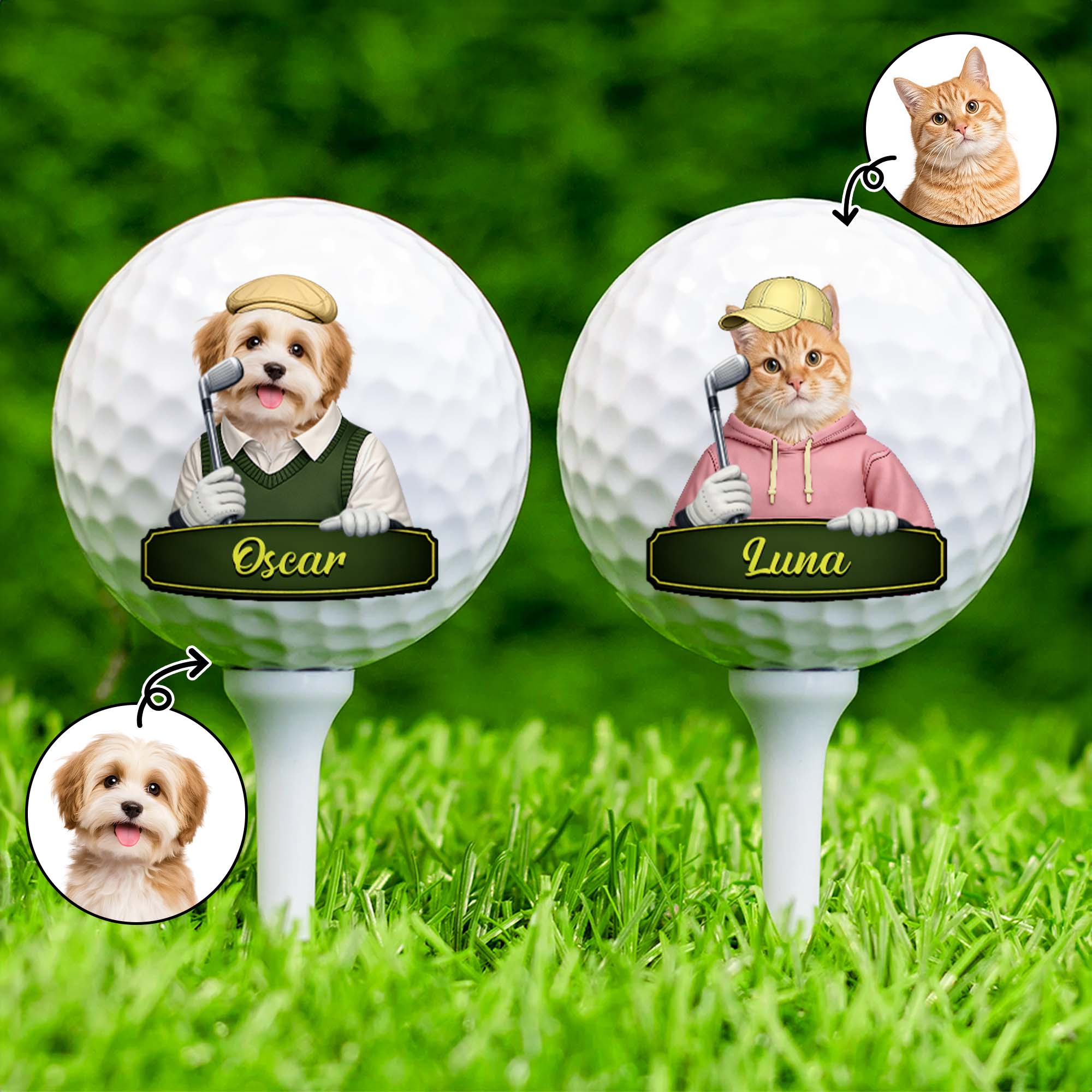 Bola de golf personalizada con foto de mascota de dibujos animados y nombre Cumpleaños Aniversario Día del partido Regalo para amantes del golf