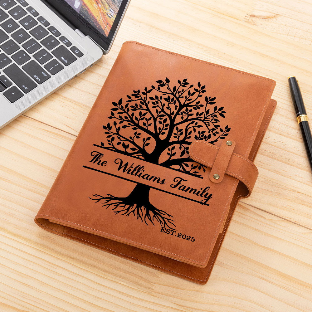Personalizado Árbol de la Vida Nombre Año PU Cuero A5 Cubierta de cuaderno con bolsillo de almacenamiento Día de la Madre Cumpleaños Aniversario Regalo para los amantes de los libros de la familia