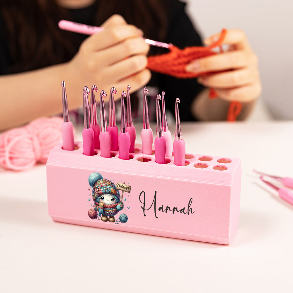 Caja de ganchillo personalizada con dibujos animados y nombre Regalo de cumpleaños para los amantes del punto