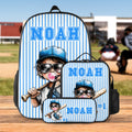 Personalizado rayas de dibujos animados de béisbol Kid Personaje Mochila Bolsa de almuerzo Estuche con nombre de vuelta a la escuela Regalo de cumpleaños para niños Niñas