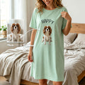 Personalizada Multicolor Foto Mascota Suave Camisón Manga Corta con Texto Uso Diario Regalo de Cumpleaños para Abuela Mamá Mujer Amante de las Mascotas