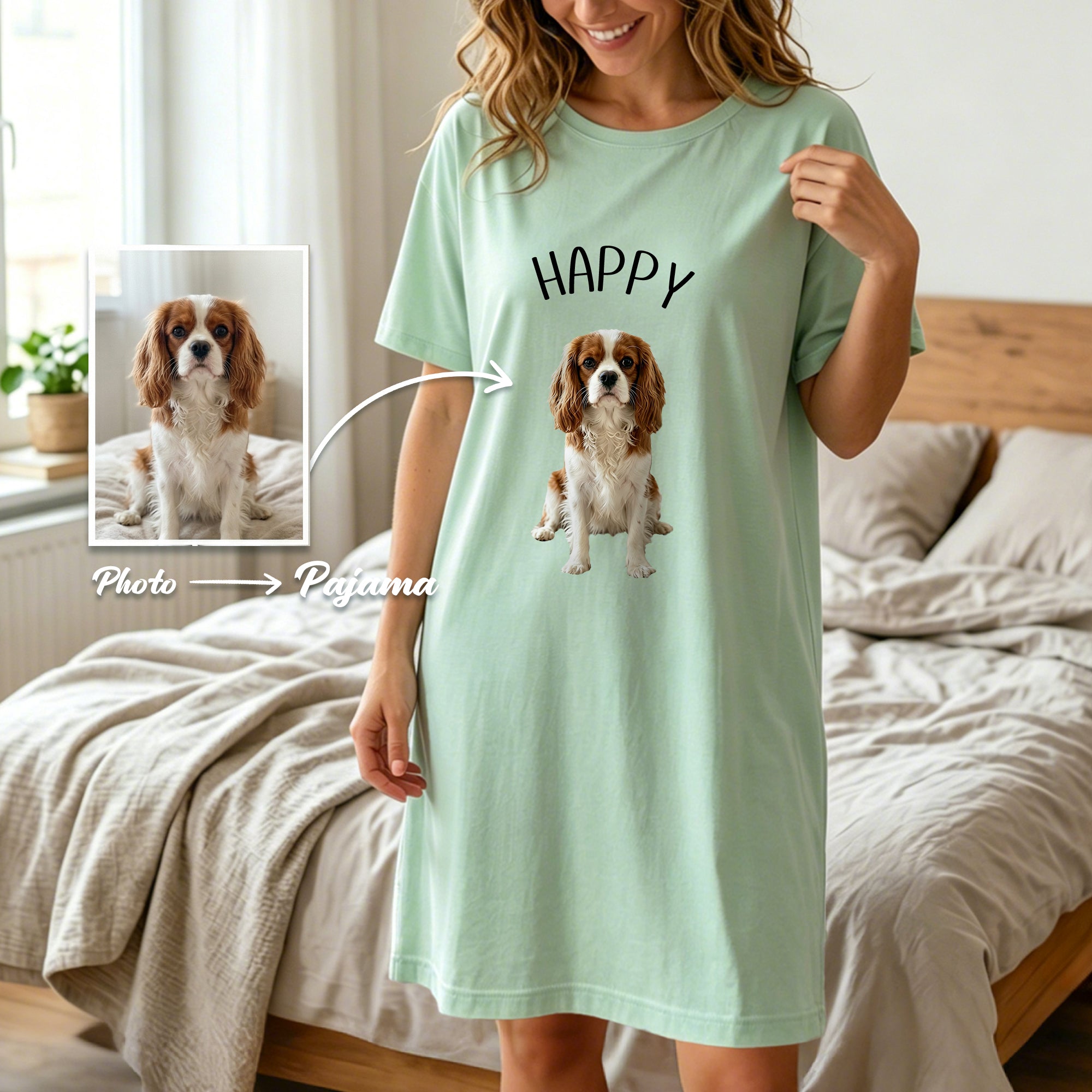 Personalizada Multicolor Foto Mascota Suave Camisón Manga Corta con Texto Uso Diario Regalo de Cumpleaños para Abuela Mamá Mujer Amante de las Mascotas