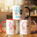 Taza de cerámica con nombre y asa personalizada con las iniciales de un simpático personaje de dibujos animados 11 oz/15 oz Regalo de cumpleaños para niños niñas