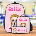 Mochila personalizada con rayas verticales de coloridos personajes de dibujos animados Bolsa de almuerzo Estuche para lápices con nombre Regalo de vuelta al cole para niños Adolescentes Estudiantes
