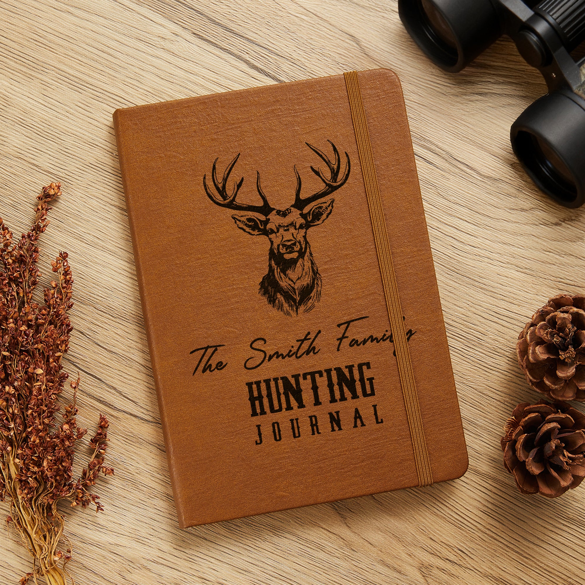 Cuaderno de caza personalizado de cuero de PU de animales salvajes con texto Accesorio de grabación Regalo de cumpleaños Aniversario para cazadores Hombres