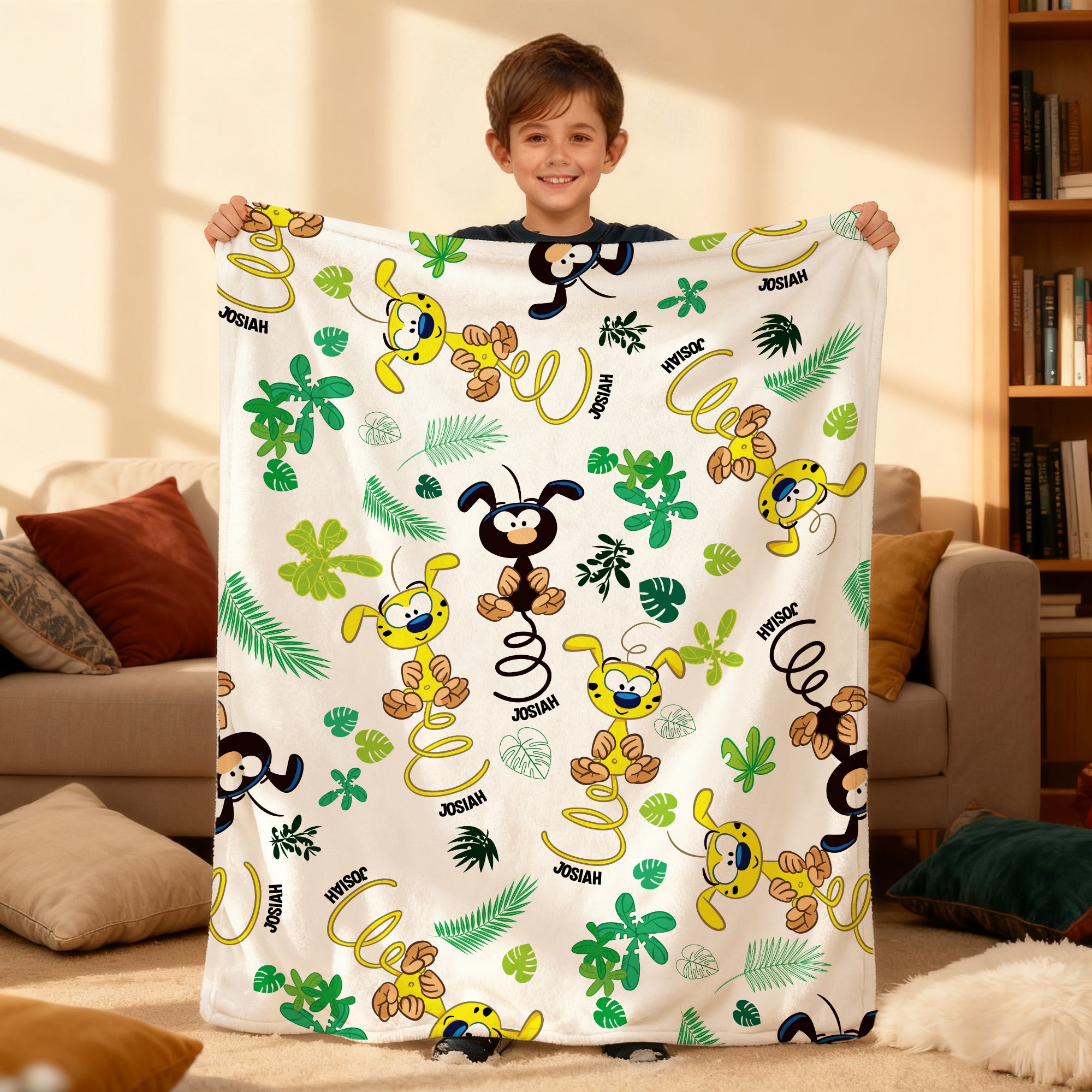 Marsupilami de Cola Larga Manta Suave Personalizada con Nombre Decoración para el Hogar Regalo de Cumpleaño para Niños | Callie × Marsupilami