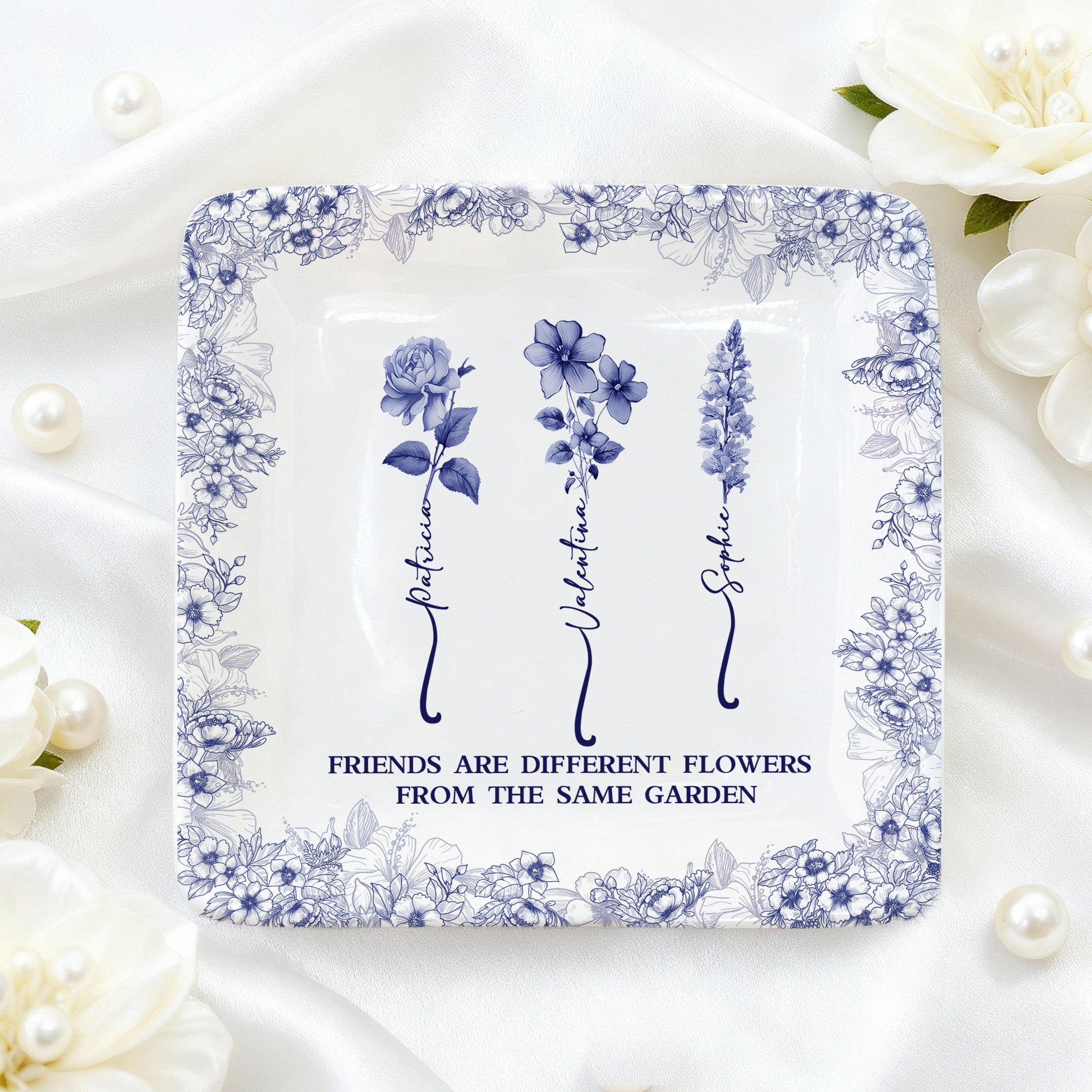 Personalizado Toile De Jouy Nacimiento Flor Plato de Cerámica Joyería con Nombre Cumpleaños Día de Acción de Gracias Regalo para Mujeres Mejores Amigos
