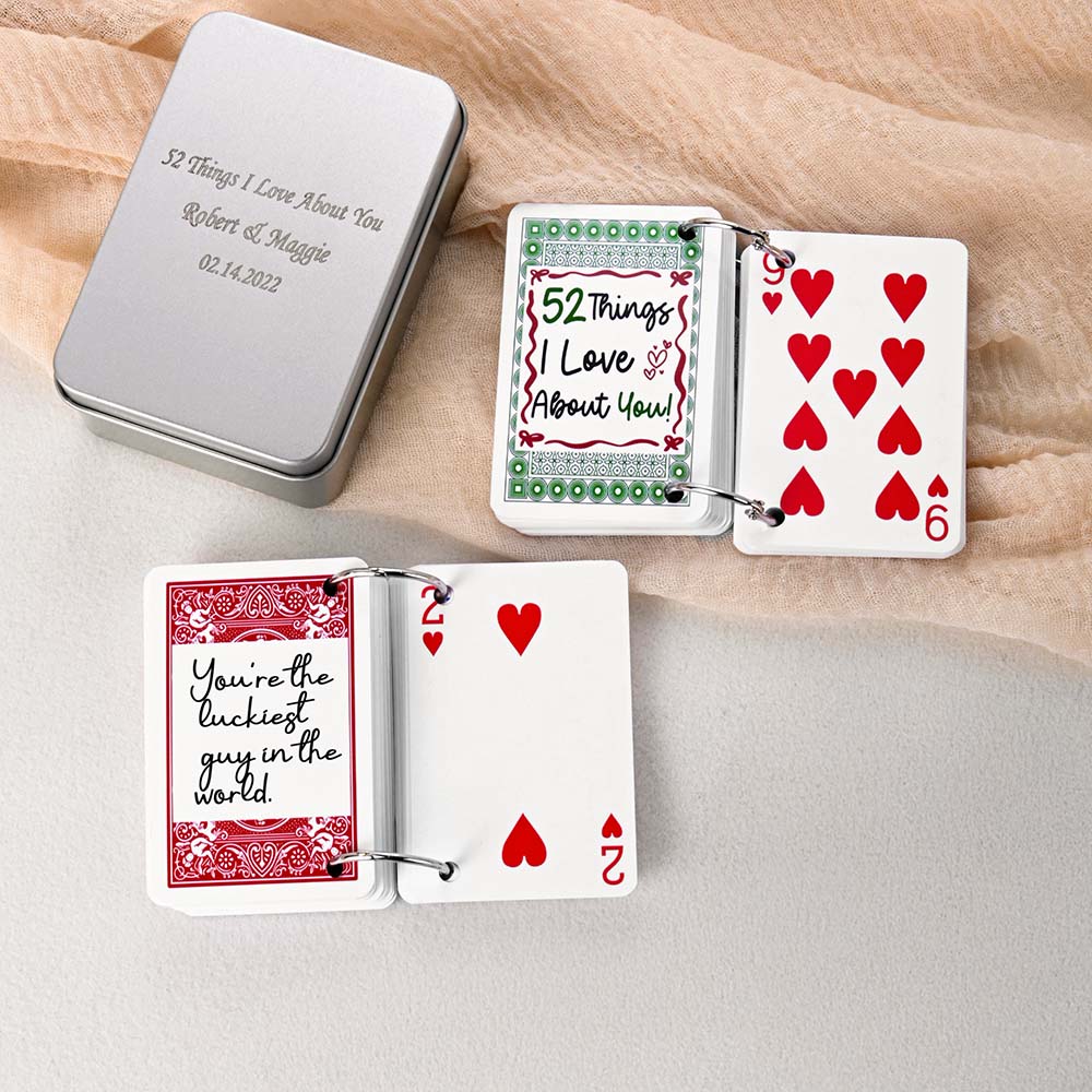 Personalizado 52 Cosas que me gustan de ti Multicolor Jugar a las cartas de póquer con caja Juego Accesorio Relación a Distancia Aniversario Regalo para Pareja