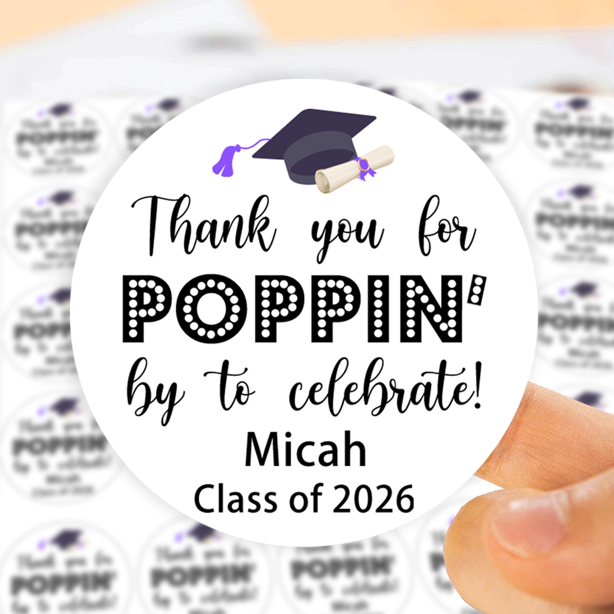 Personalizado Gracias por Popping Por Clase de 2026 Etiquetas Adhesivas de Graduación con Nombre Decoración de Fiesta de Graduación para Graduados