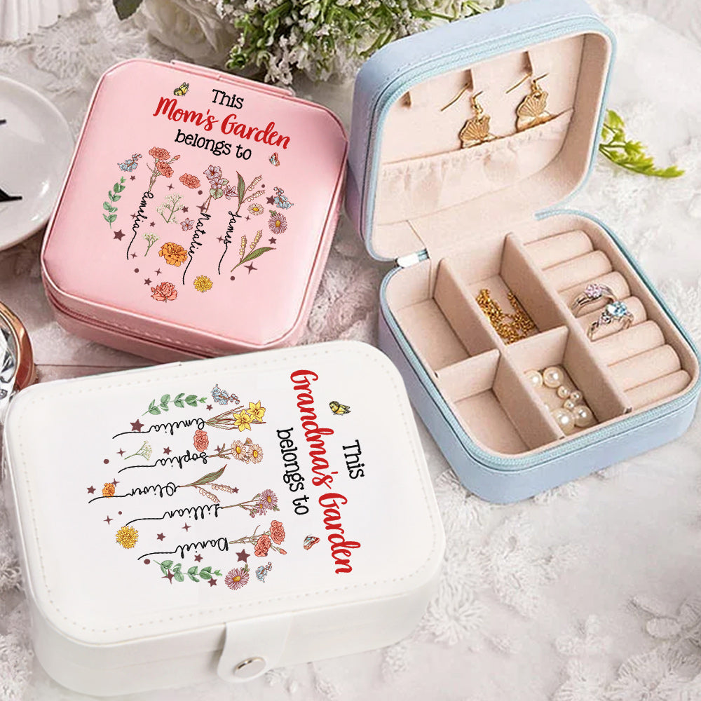Personalizado Jardín de Mamá Corazón 1-12 Flores de Nacimiento Joyero de Cuero PU Accesorio de Viaje Día de la Madre Regalo de Cumpleaños para la Madre Abuela