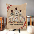 Manta de béisbol personalizada para papá con 1-5 nombres y números Decoración de la habitación Cumpleaños Día del Padre Regalo para papá Abuelo