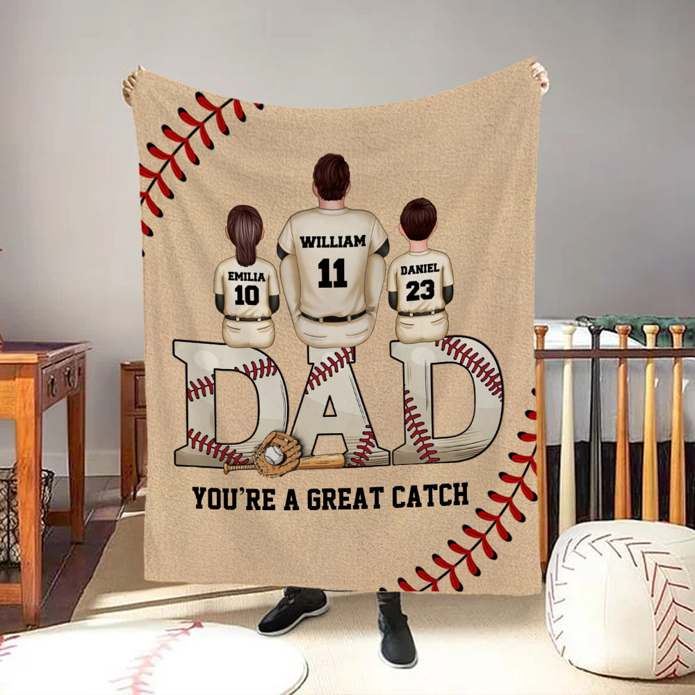 Manta de béisbol personalizada para papá con 1-5 nombres y números Decoración de la habitación Cumpleaños Día del Padre Regalo para papá Abuelo