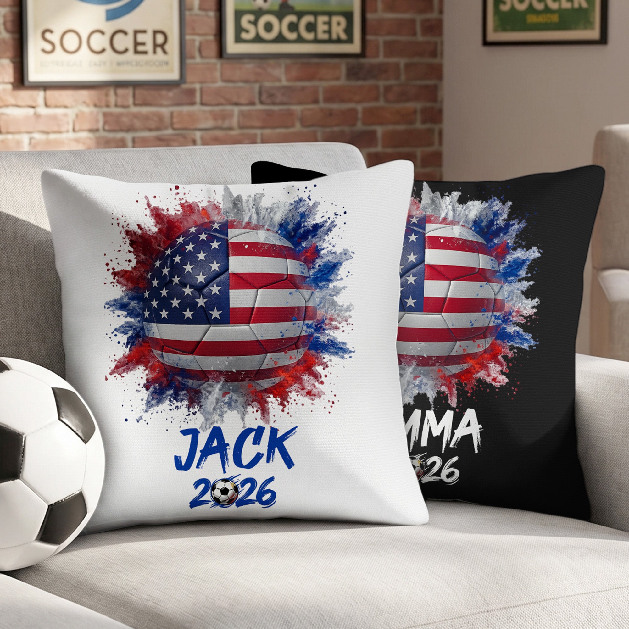 Funda de cojín personalizada con banderas de fútbol de varios países con nombre y año Decoración de habitación Regalo de cumpleaños para familiares amigos amantes del fútbol