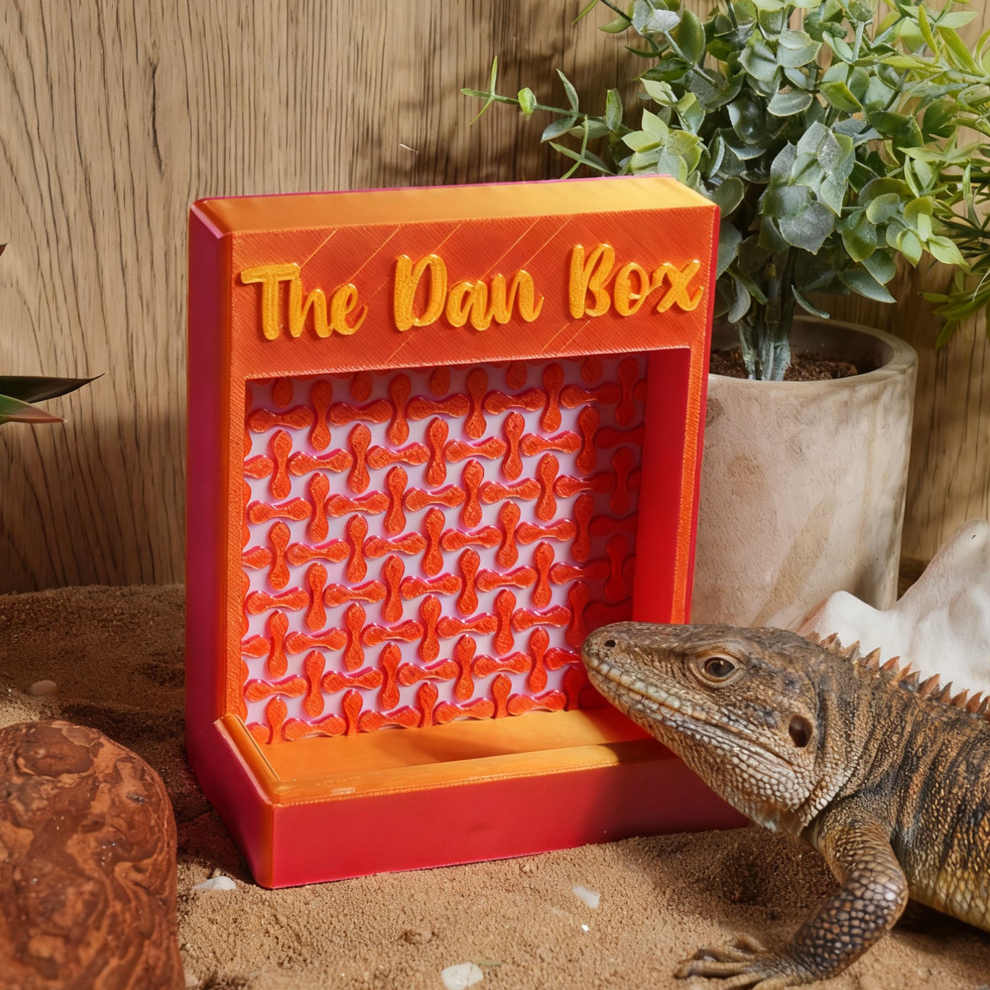 Personalizado 3D impreso conveniente reptil alimentador de hojas caja con texto hábitat reptil para los propietarios de reptiles lagarto