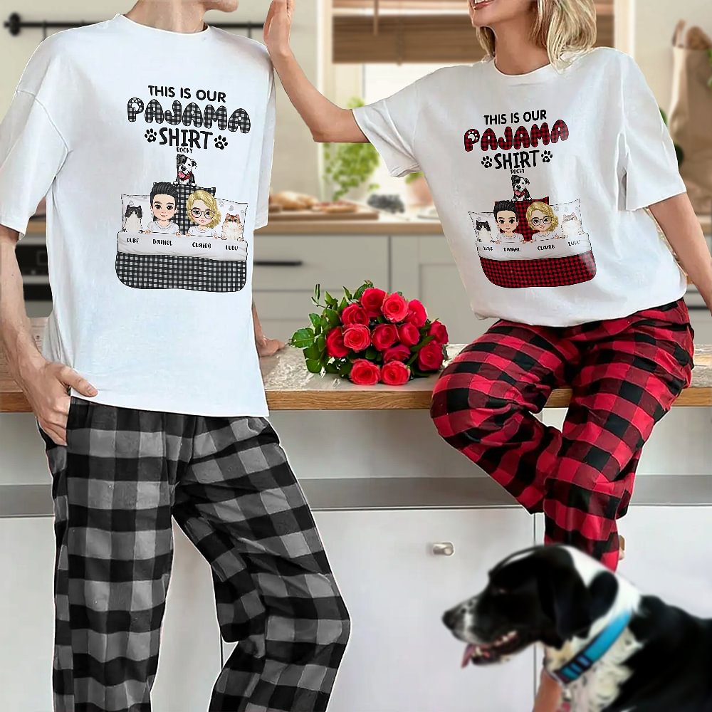 Pijama personalizado con personaje de dibujos animados y nombres de 1 a 6 mascotas regalo de San Valentín y aniversario para parejas