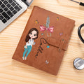 Personalizada de dibujos animados Estetoscopio Arco Nacimiento Flor Nombre A5 PU cubierta de cuero portátil con bolsillo de almacenamiento de regalo de cumpleaños para el personal médico