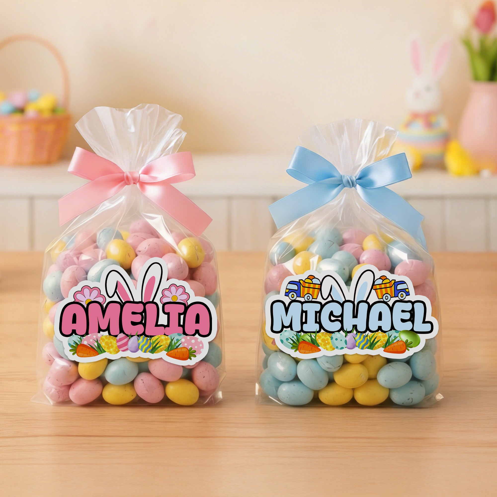Conejito de Pascua personalizado lindo Orejas Etiquetas adhesivas impermeables con nombre Regalo Decoración Día de Pascua Fiesta Recuerdos para los niños