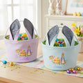 Personalizado lindo conejo de Pascua Orejas de huevo de Pascua de la raya Cesta de Pascua con el nombre de Pascua Favor Fiesta de los Huevos de caza de regalo para los niños
