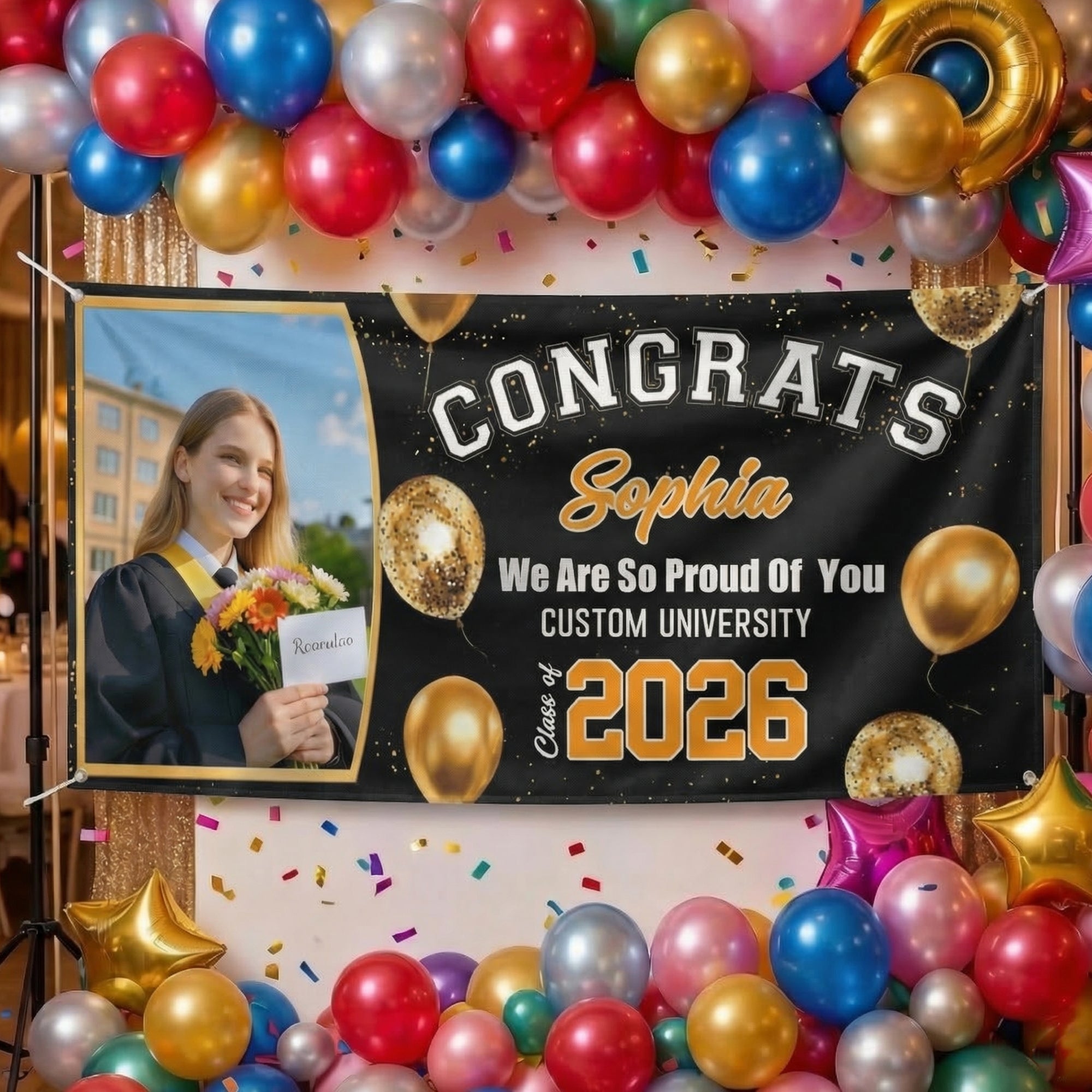 Globo de Oro Personalizado con el Nombre de la Escuela y el Año Decoración de Fiesta Regalo de Graduación para Graduados