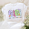 Personalizado colorido alfabetos florales Camiseta Sudadera con apodo y 1-12 nombres Día de la Madre Cumpleaños Regalo para Mamá Abuela Familia