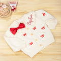 Coquette personalizado arco 100% algodón de manga larga de punto suéter de la chaqueta con el nombre bordado Baby Shower regalo de cumpleaños para las niñas del bebé