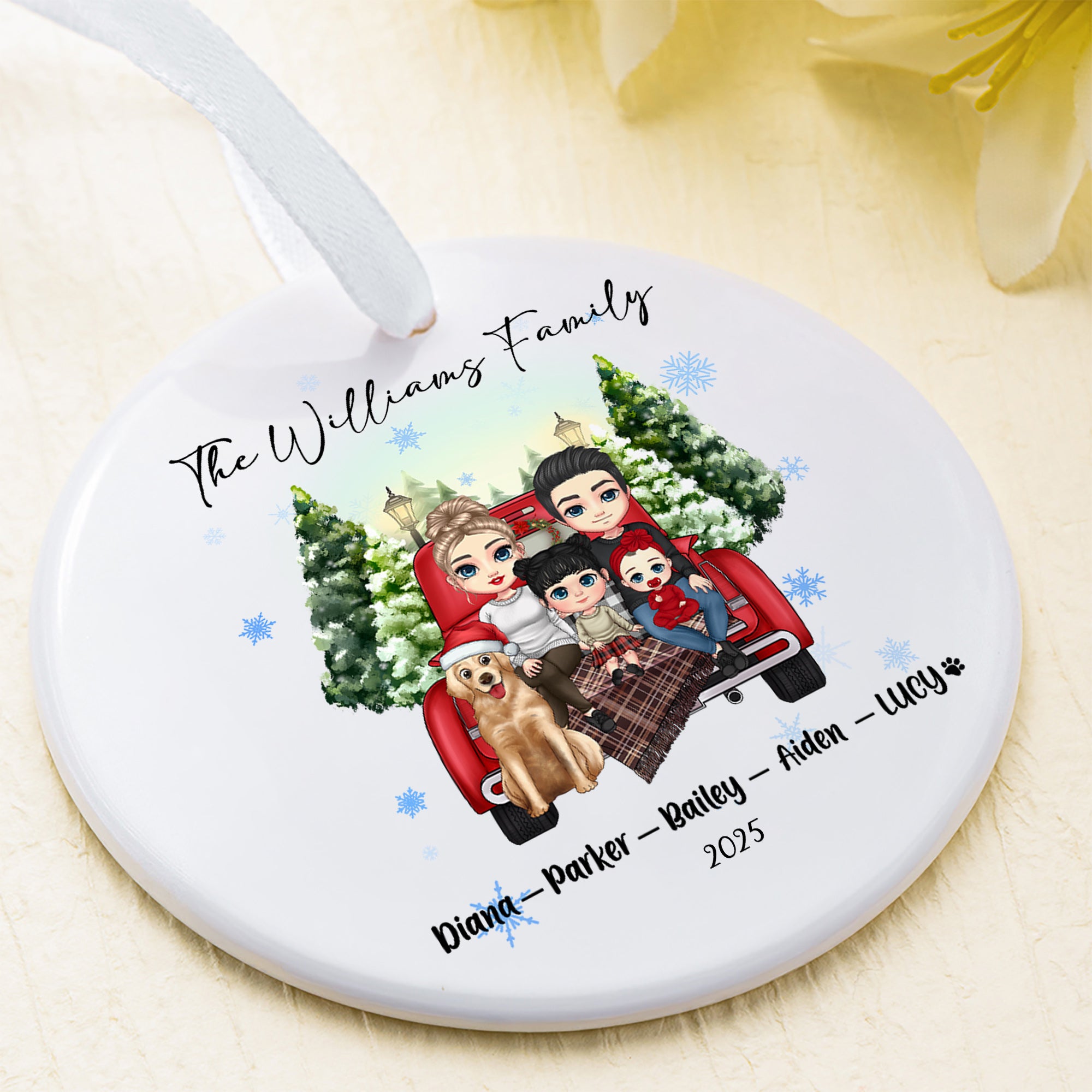 Personalizada de Navidad Cartoon personaje ornamento de cerámica con el nombre y el título de decoración del hogar Regalo de Navidad para la Familia