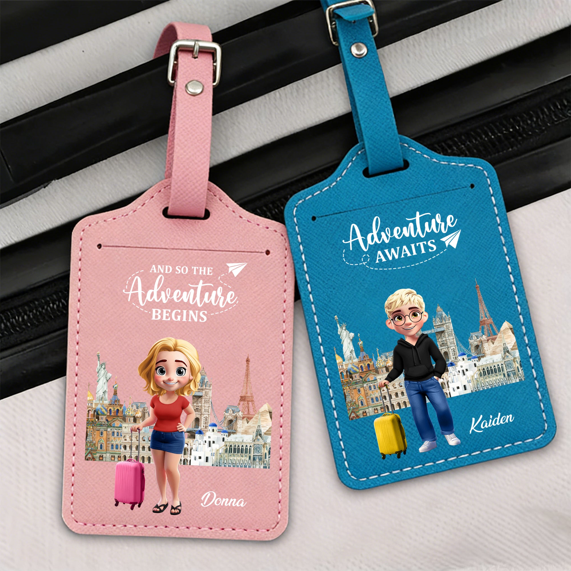 Porta Pasaporte Personalizado con Nombre y Frase de un Simpático Personaje de Dibujos Animados con Tema de Viaje Regalo para Chicas Amantes de los Viajes