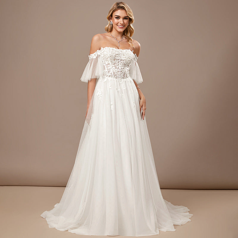 Bridal Wedding Dress Ivory Sleeveless Long Off the Shoulder Ball-Gown Princess