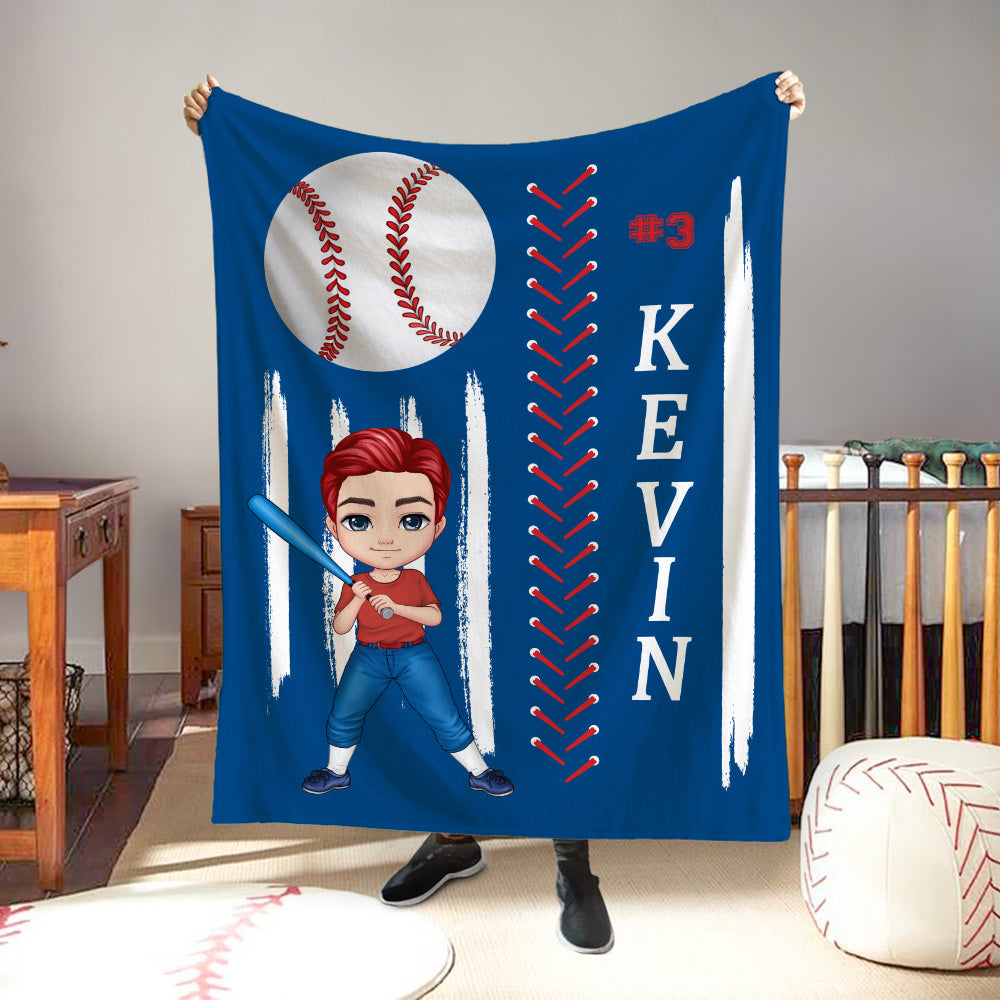 Manta personalizada de béisbol, baloncesto y dibujos animados con nombre y número Regalo de cumpleaños para familiares, amigos y aficionados al deporte