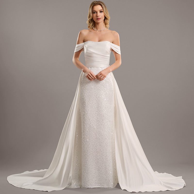 Bridal Wedding Dress Ivory Detachable Off the Shoulder Mermaid