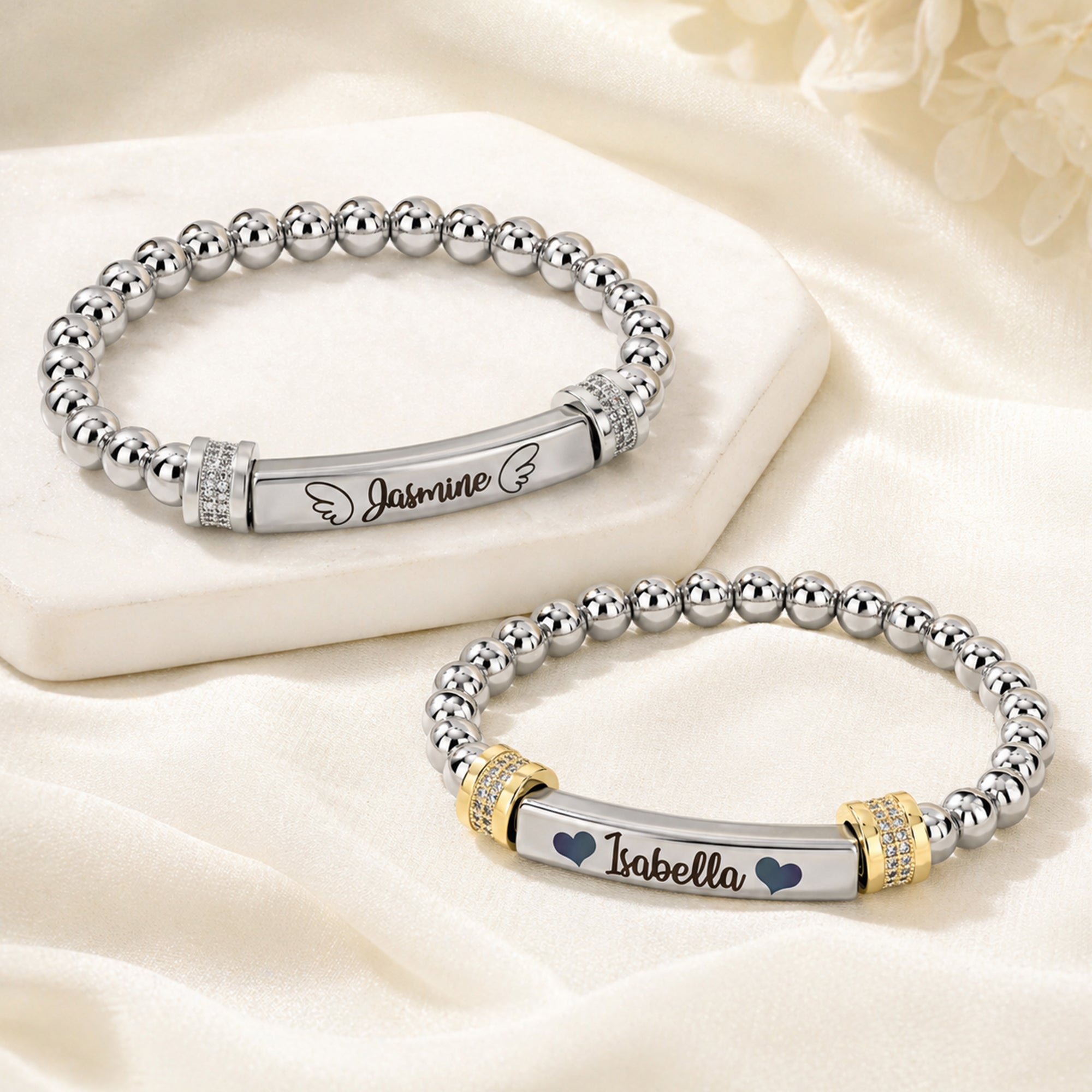 Personalizado Delicado Corazón Alas pulsera con nombre grabado Significado Cumpleaños Día de la Madre Regalo para Niños Mamá Abuela