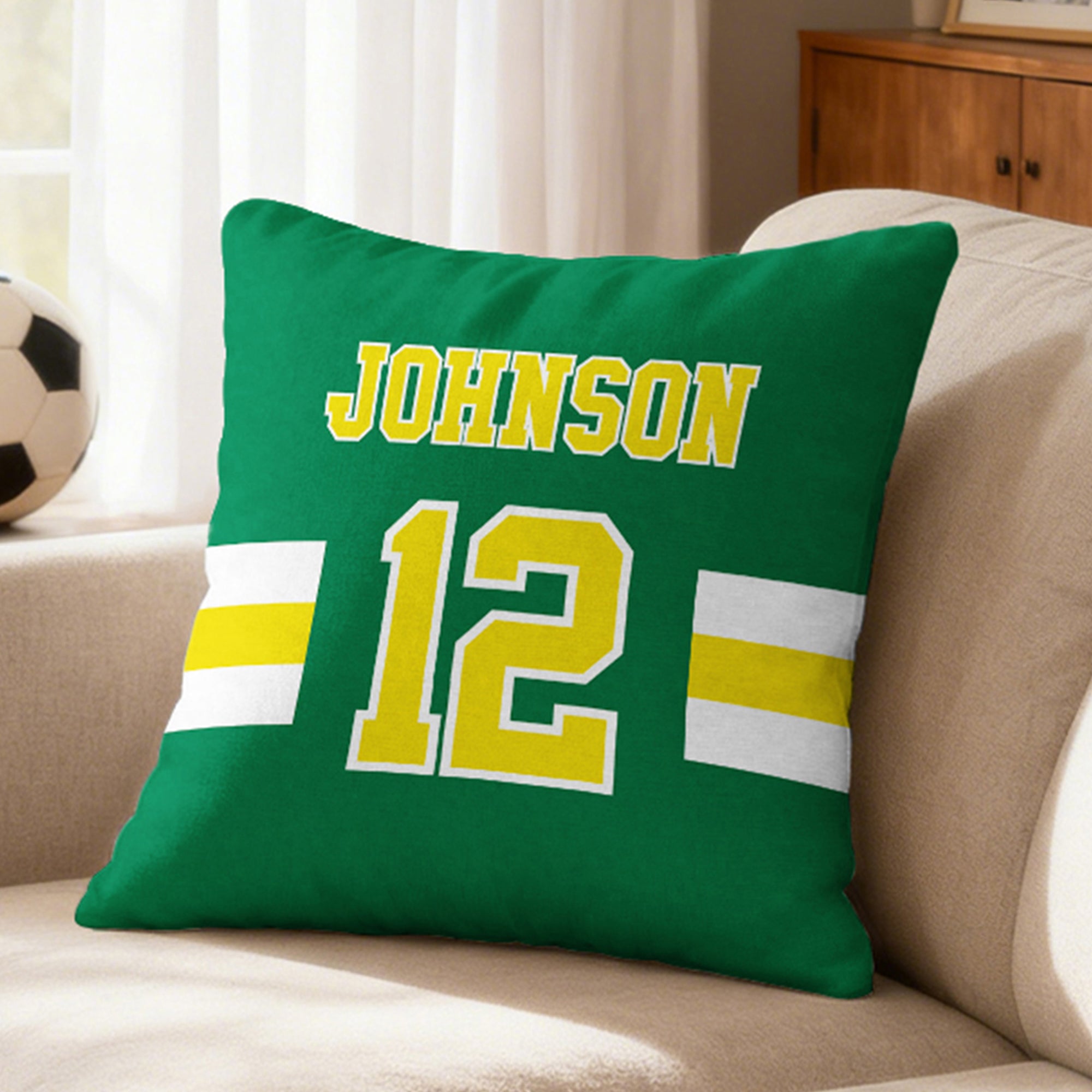 Almohada personalizada multicolor con nombre y número para decoración del hogar Regalo de cumpleaños para amantes del deporte