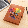 Árbol de la vida arco iris personalizado Funda de cuaderno A5 de cuero de PU con texto y fecha Regalo de cumpleaños para familiares