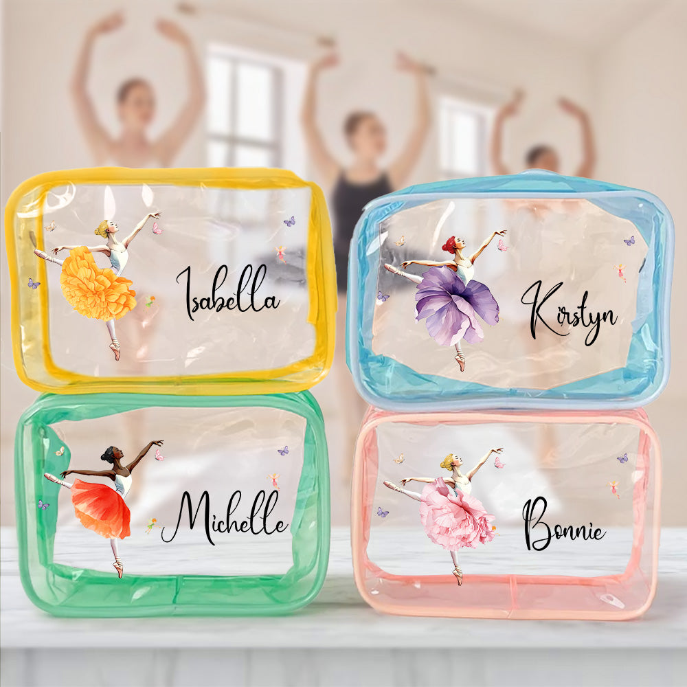 Bolsa de Maquillaje Personalizada Bailarina de Nacimiento Diseño Floral Impermeable Transparente con Nombre Esenciales de Viaje Regalo de Cumpleaños para Mujeres Amantes de la Danza