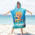Toalla de playa con capucha para niños, de secado rápido, personalizada con el nombre de un personaje de dibujos animados en 3D, del mundo submarino, para niños, niñas, vacaciones de verano, viajes, c