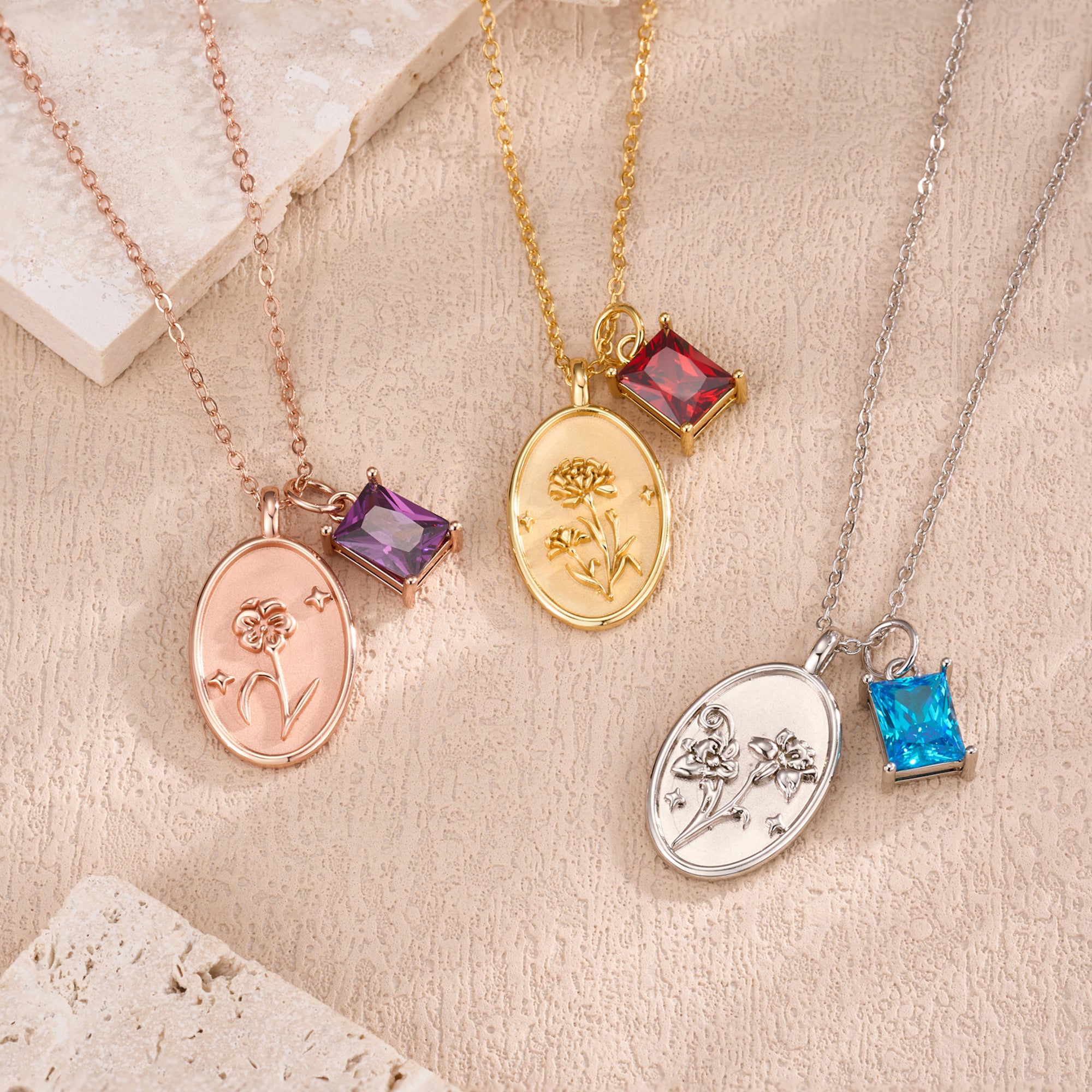 Collar personalizado Retro Birth Flower Birthstone Dainty Jewelry Día de la Madre Birthday Anniversary Gift for Mom Grandmom Women