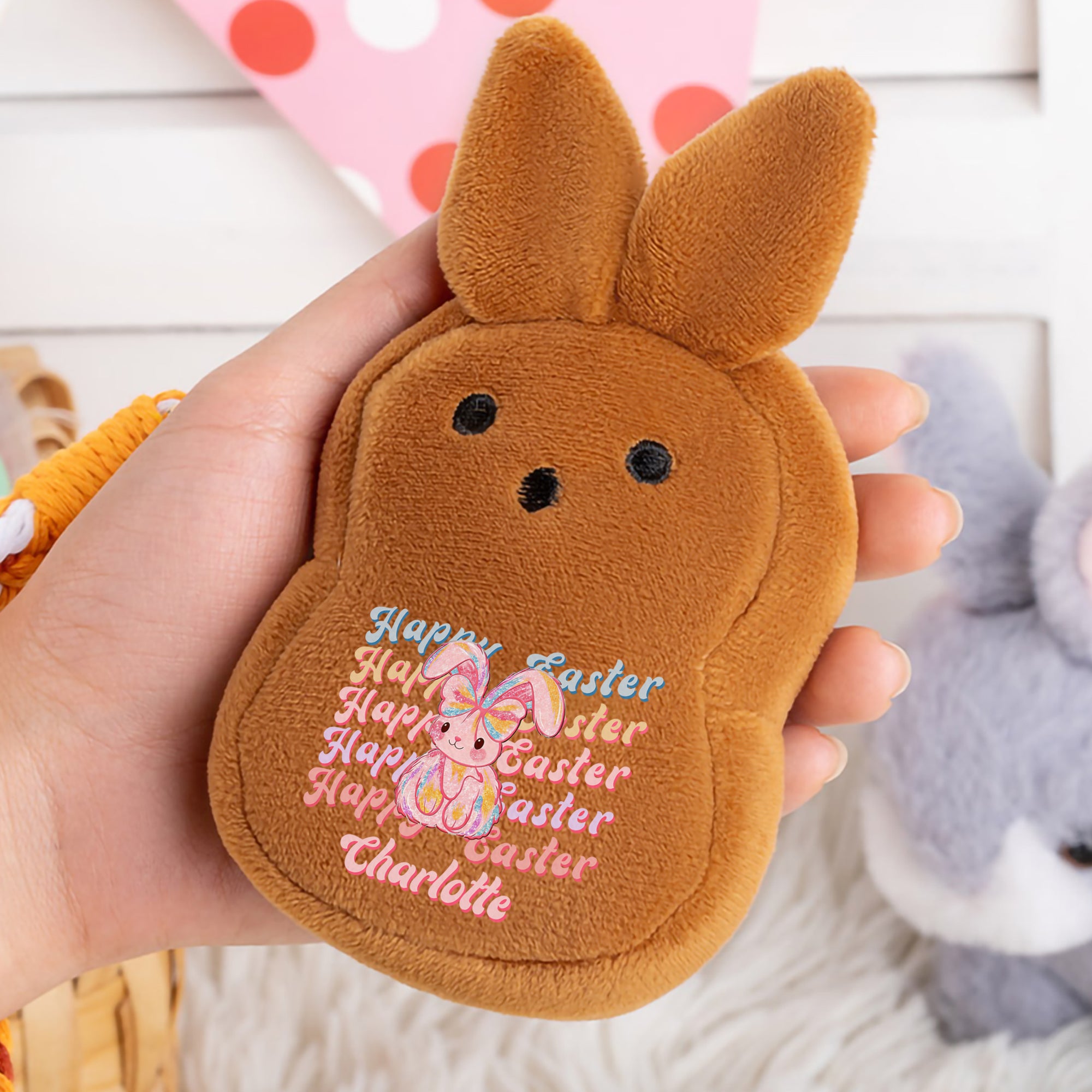 Monedero de peluche personalizado con nombre y correa para la muñeca para la cesta de Pascua Regalo para la fiesta de Pascua para niños