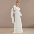 Bridal Wedding Dress Ivory Long Sleeve Long One Shoulder Sheath