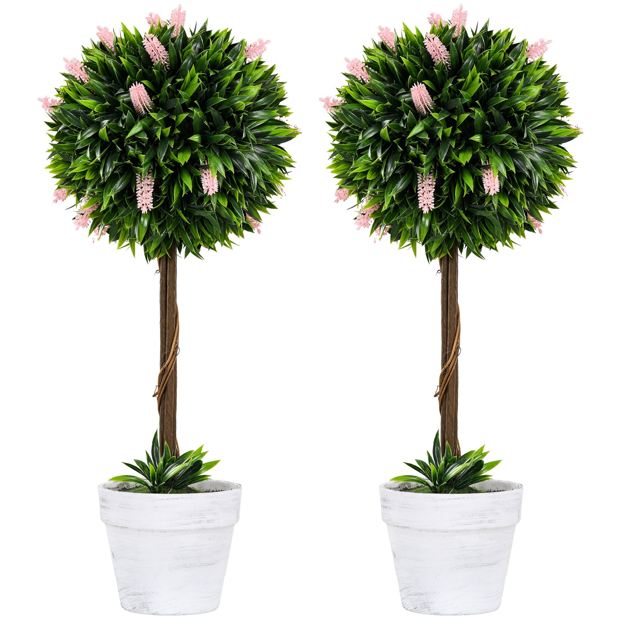 Set of 2 Decorative Artificial Plants Ball Trees with Lavender Flowers, 60cm, Pink