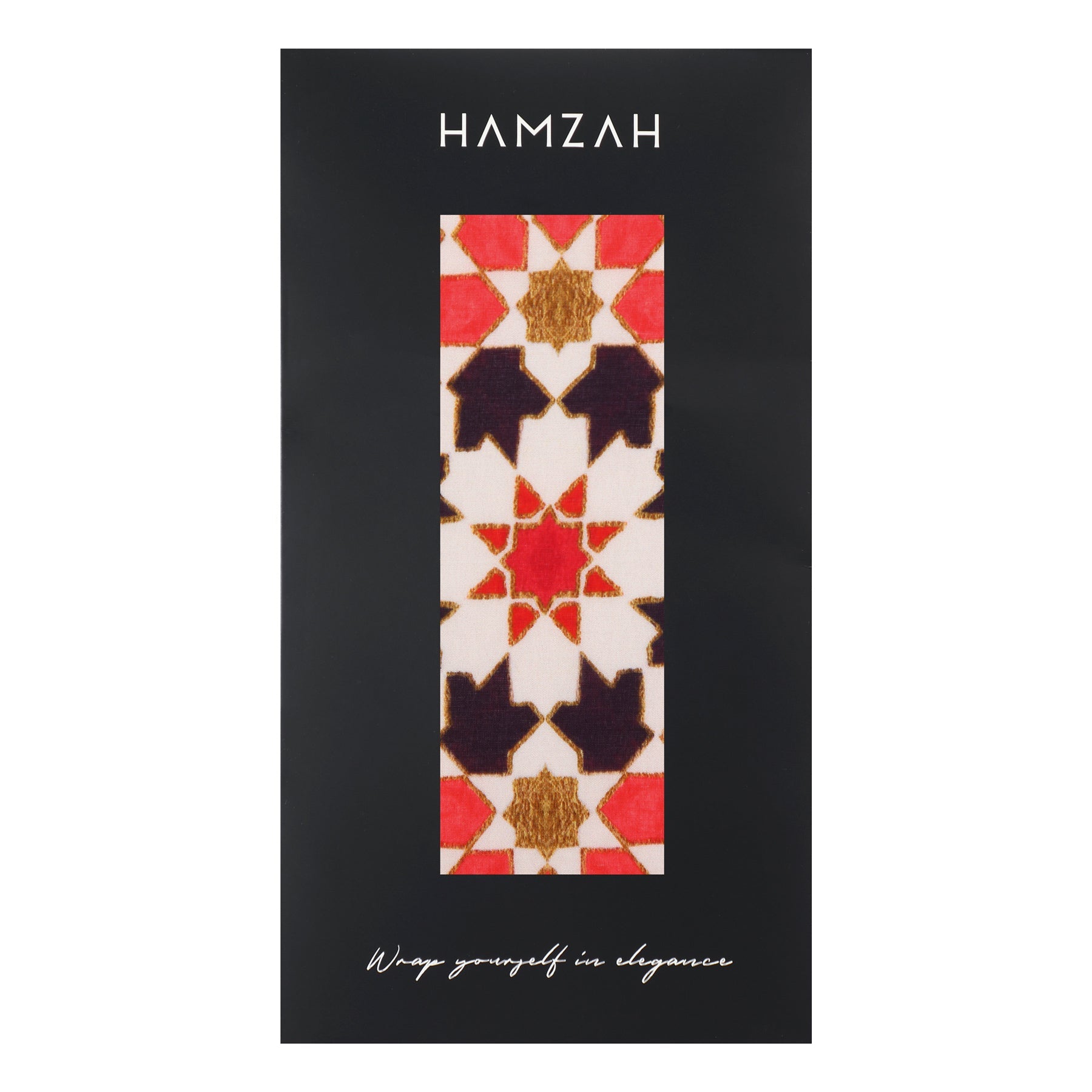 Red Silk Scarf with Islamic Art Print Alhambra
