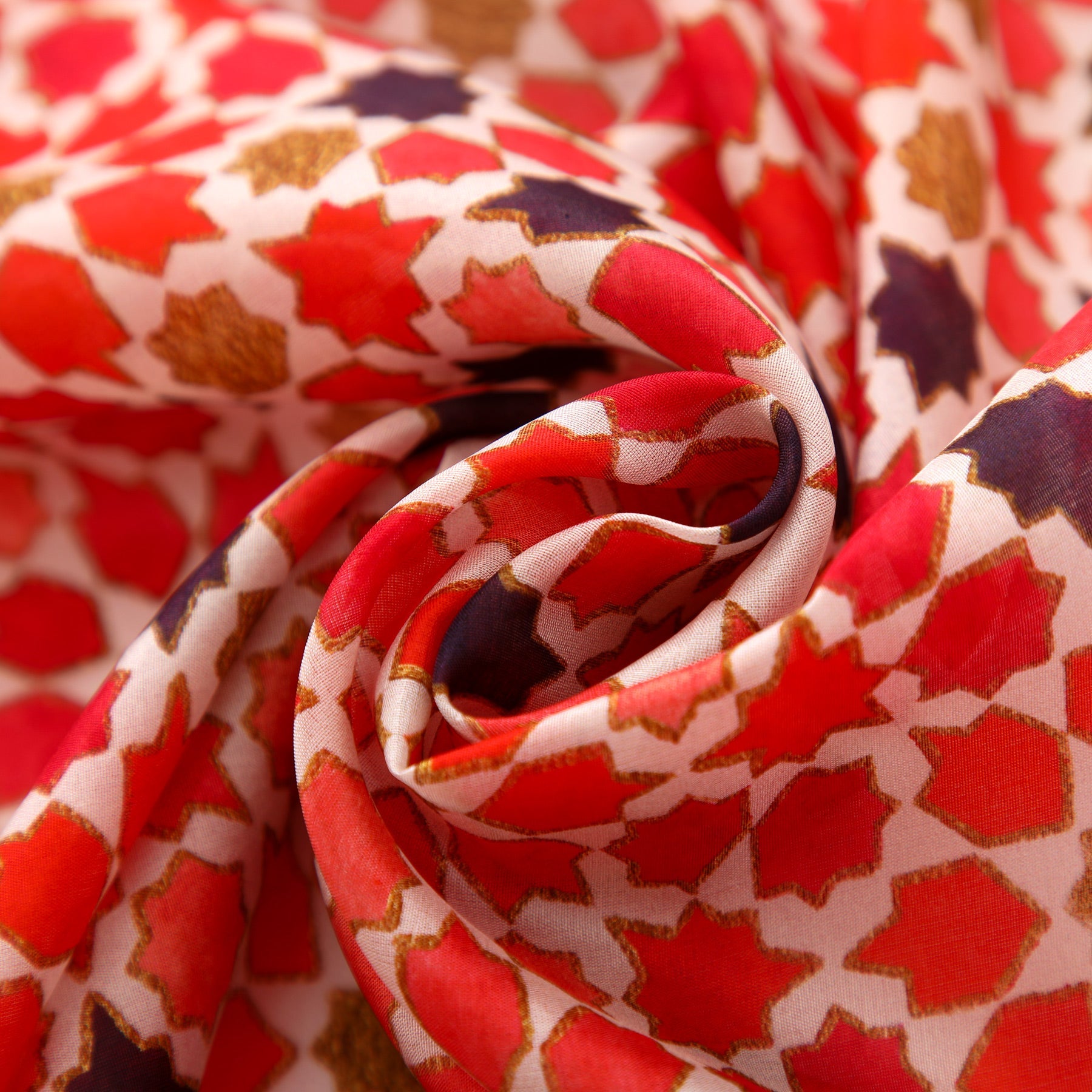 Red Silk Scarf with Islamic Art Print Alhambra