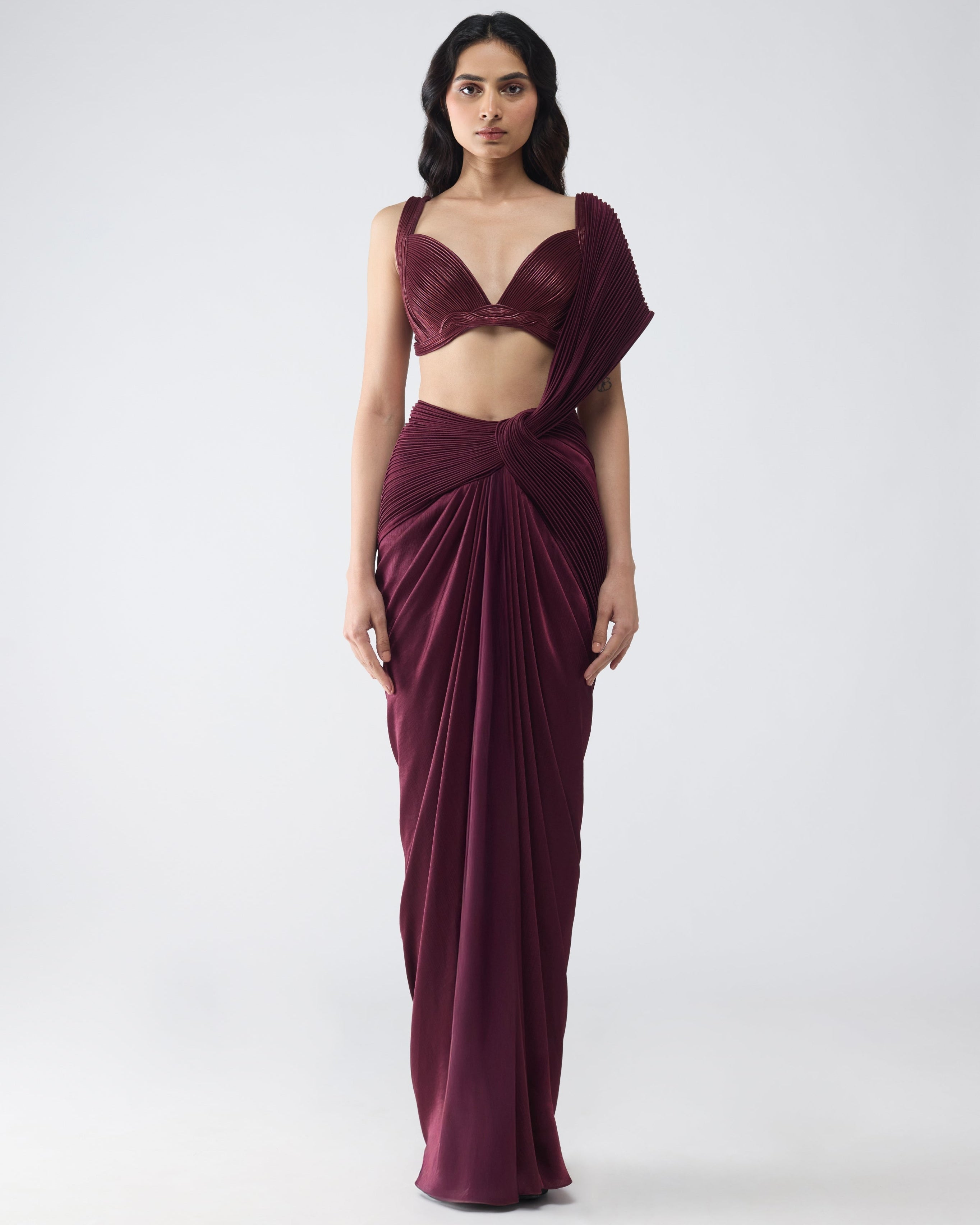 Corded Bralet With Draped  Sari By KYNAH, Luxury Indian Fashion & Bridal Wear